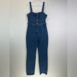 Good American Corset Snap Front Belted Sleeveless Denim Jumpsuit Sz: GA 3